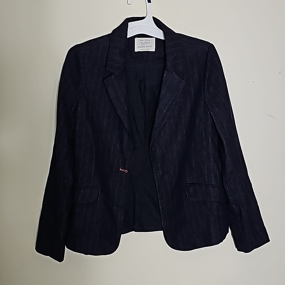 Zara Girl's Navy Blue with Red Pin Stripes Suit Jacket Size 13/14